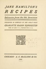 Cover of: Jane Hamilton's recipes: delicacies from the Old dominion