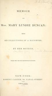 Cover of: Memoir of Mrs. W. W. Duncan: being recollections of a daughter.