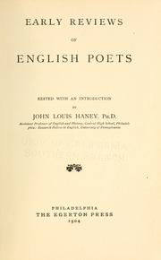 Cover of: Early reviews of english poets, ed. with an introduction by John Louis Haney ... by John Louis Haney, John Louis Haney