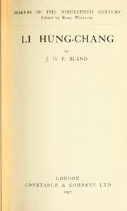 Cover of: Li Hung-chang by John Otway Percy Bland