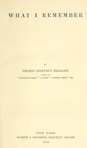 Cover of: What I remember by Thomas Adolphus Trollope