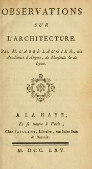 Cover of: Observations sur l'architecture.