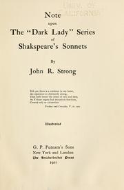 Note upon the "dark lady" series of Shakspeare's sonnets by Strong, John R.