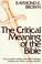 Cover of: The critical meaning of the Bible