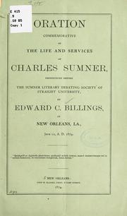 Cover of: Oration commemorative of the life and services of Charles Sumner by Edward C. Billings
