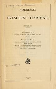 Cover of: Addresses of President Harding, May 23, 1921. by Harding, Warren G.