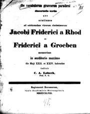 Cover of: De vocabulorum Graecorum parathesi dissertatio tertia by Christian A. Lobeck