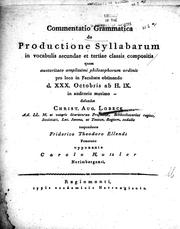 Cover of: Commentatio grammatica de productione syllabarum in vocabulis secundae et tertiae classis compositis