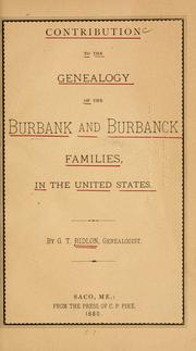 Cover of: Contribution to the genealogy of the Burbank and Burbanck families, in the United States