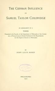 Cover of: The German influence on Samuel Taylor Coleridge.