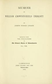 Cover of: Memoir of William Crowninshield Endicott