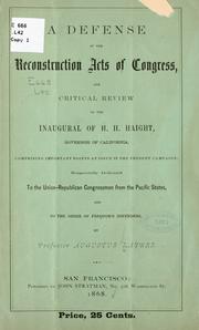 Cover of: A defense of the reconstuction acts of Congress by Augustus Layres
