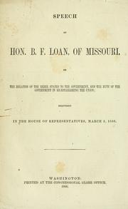 Cover of: Speech of Hon. B. F. Loan by Benjamin Franklin Loan