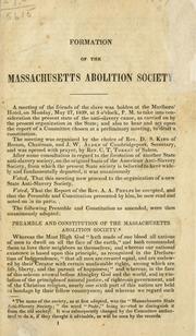 Cover of: Formation of the massachusetts abolition society. by Massachusetts abolition society