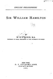 Cover of: Sir William Hamilton by William Henry Stanley Monck