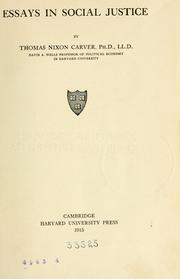 Cover of: Essays in social justice by Thomas Nixon Carver