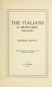 Cover of: The Italians in Milwaukee, Wisconsin by George La Piana