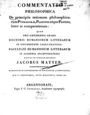 Cover of: De principiis rationum philosophicarum Pythagorae, Platonis atque Plotini, inter se comparatarum