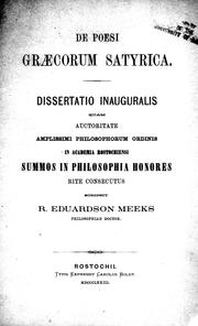 Cover of: De poesi Graecorum satyrica by R. Eduardson Meeks.