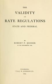 Cover of: validity of rate regulations, state and federal