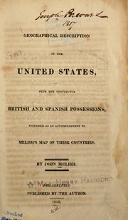 Cover of: A geographical description of the United States by John Melish