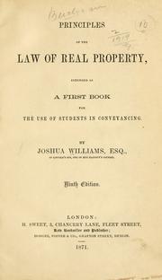 Cover of: Principles of the law of real property ... by Joshua Williams, Joshua Williams