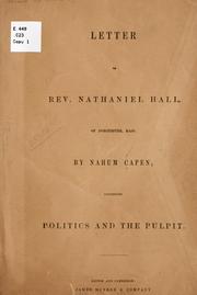 Cover of: Letter to Rev. Nathaniel Hall, of Dorchester, Mass.