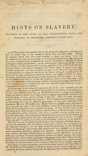 Cover of: Hints on slavery. by Robert J. Breckinridge