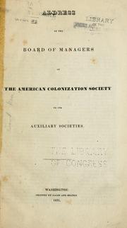 Cover of: Address of the board of managers of the American colonization society