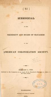 Cover of: Memorial of the president and board managers of the American colonization society. by American colonization society