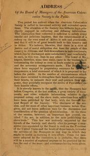 Cover of: Address of the Board of managers of the American colonization society to the public. by American colonization society