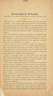 Declaration of principles adopted by the American colonization society, January 20, 1870 by American colonization society