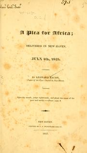 Cover of: A plea for Africa by Leonard Bacon