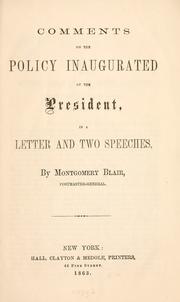 Cover of: Comments on the policy inaugurated by the President