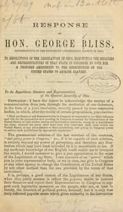 Response of Hon. George Bliss, representative of the fourteenth congressional district of Ohio by Bliss, George