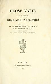 Cover of: Prose varie.: Accresciute di un discorso sulla poesia e sui poeti del Seicento, non compreso nella 1. ed. dell'ano 1832.