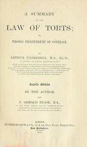 Cover of: A summary of the law of torts by Underhill, Arthur Sir