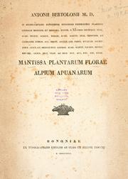 Cover of: Mantissa plantarum florae Alpium Apuanarum.