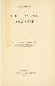 Cover of: Two papers on the Oscan word anasaket by L. Graham H. Horton-Smith, L. Graham H. Horton-Smith