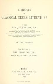 Cover of: A history of classical Greek literature. by Mahaffy, John Pentland Sir