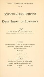 Cover of: Schopenhauer's criticism of Kant's theory of experience