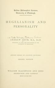 Cover of: Hegelianism and personality by Seth Pringle-Pattison, A.
