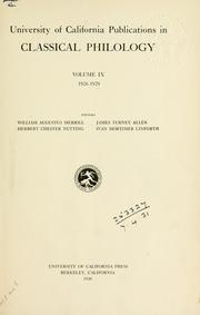 Cover of: University of California Publications in Classical Philology by University of California (1868-1952)