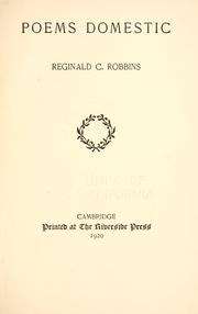 Cover of: Poems domestic by Reginald C. Robbins