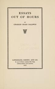 Cover of: Essays out of hours by Charles Sears Baldwin