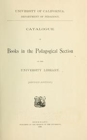 Cover of: Catalogue of books in the pedagogical section of the University Library.