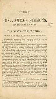 Cover of: Speech of Hon. James F. Simmons, of Rhode Island, on the state of the Union.