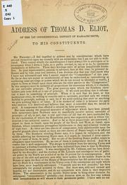 Cover of: Address of Thomas D. Eliot