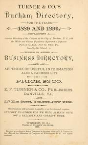 Cover of: Turner & Co.'s Durham directory for the years 1889 and 1890. by 