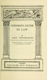 Cover of: Common-sense in law by Paul Vinogradoff